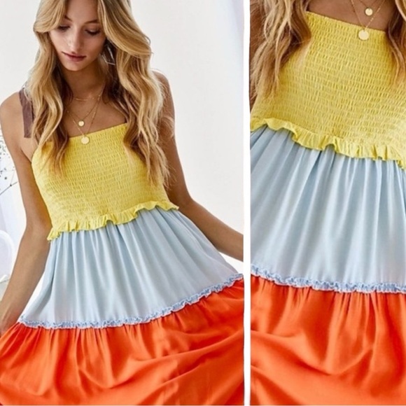 Davi & Dani Colorblock Tiered Maxi Dress - Size Small - Boho, Vacation, Beach - Picture 8 of 16